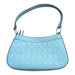NWOT Nanette Lepore Barri Baguette Baby Blue Embossed Logo Faux Leather Mini Bag